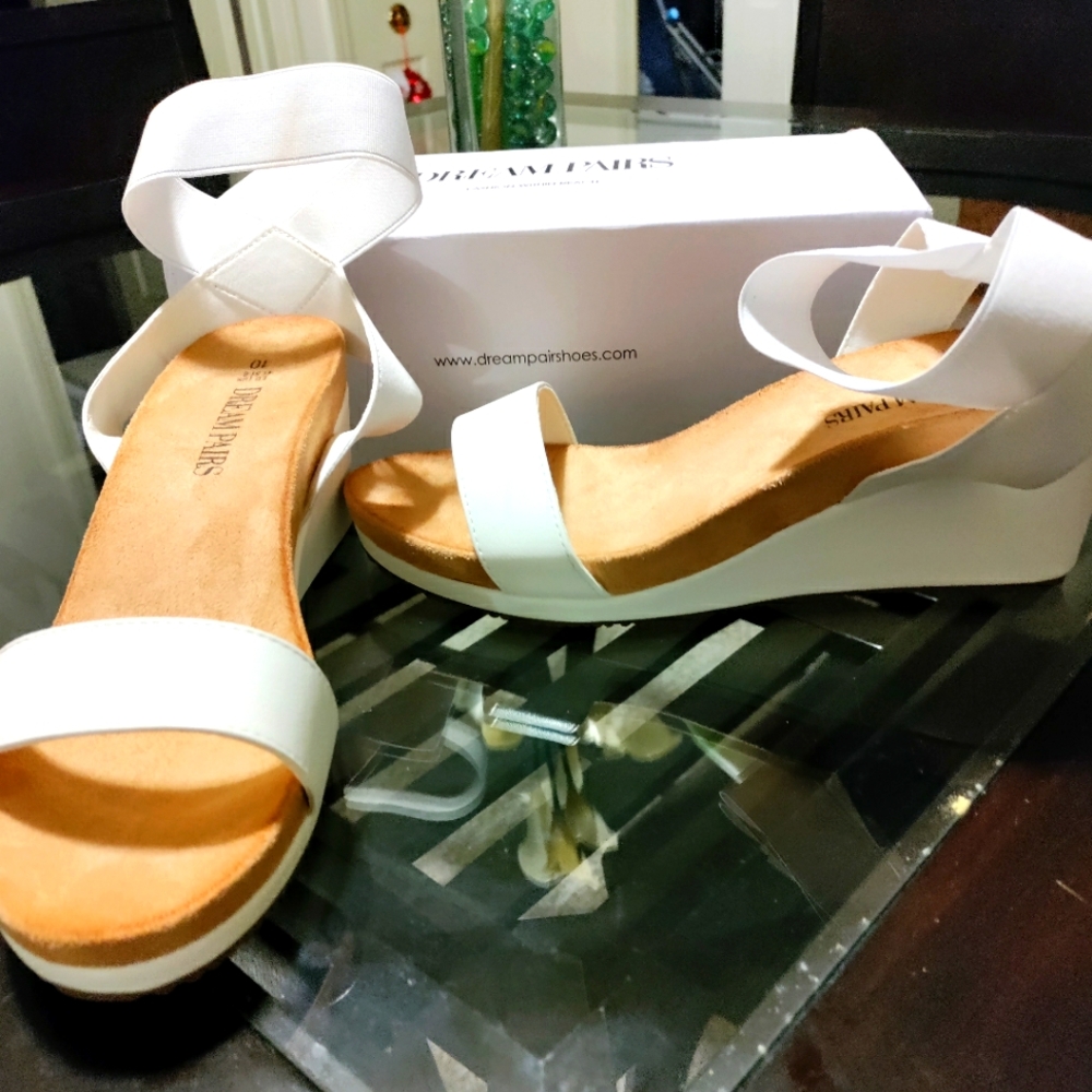 White PU White Wedge Sandals